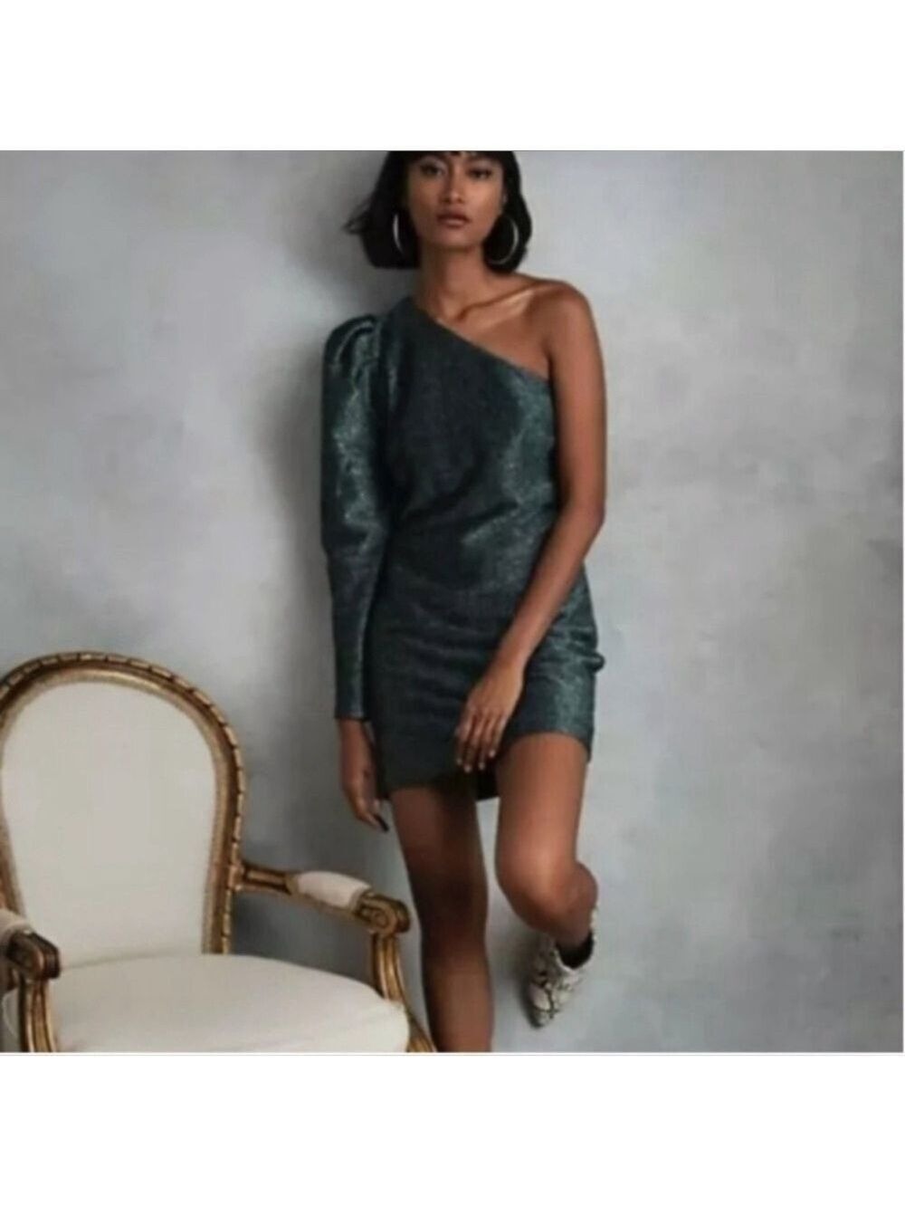 NWT - Happy Nature By Kate Hudson Metallic Blue One Shoulder Mini Party Dress-M